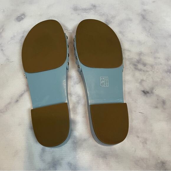 COACH Bleeker C Buckle Waterfall Blue Suede Slide Sandals - Picture 8 of 10